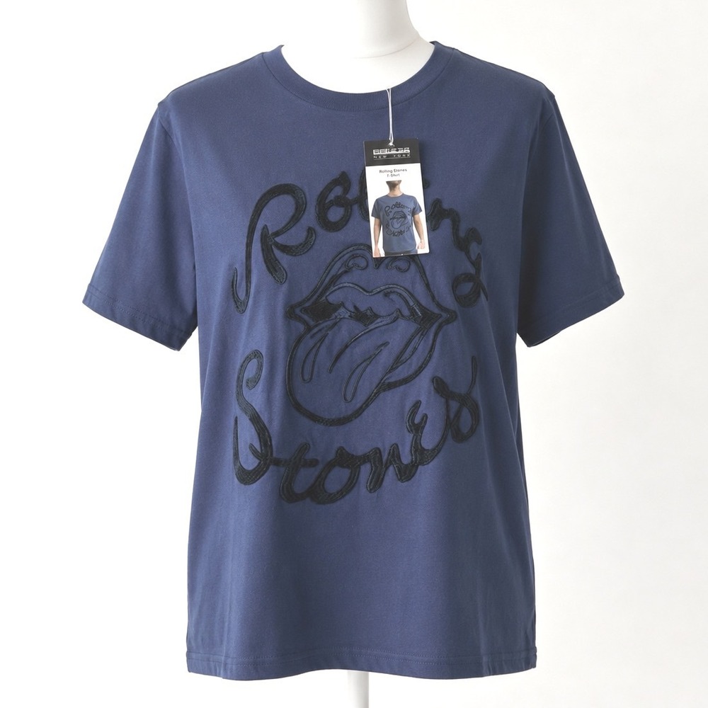 Freeze New York Rolling Stones‎ Embroidered Graphic T-Shirt Vintage Navy Mens L